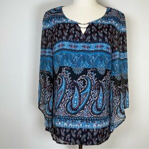 Sara Michelle Paisley Blouse Sheer With Metallic Thread Women’s Size Small